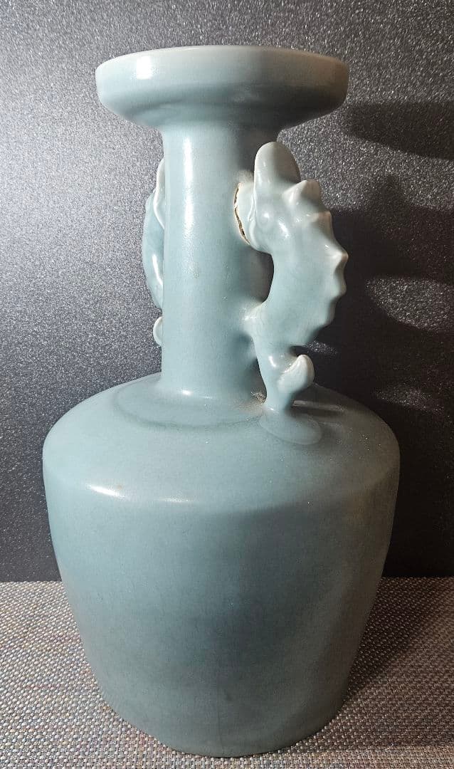 中国古美術　中国古陶磁器　鈞窯系　汝窯系　天青釉　双魚耳　大瓶　花入　オブジェ