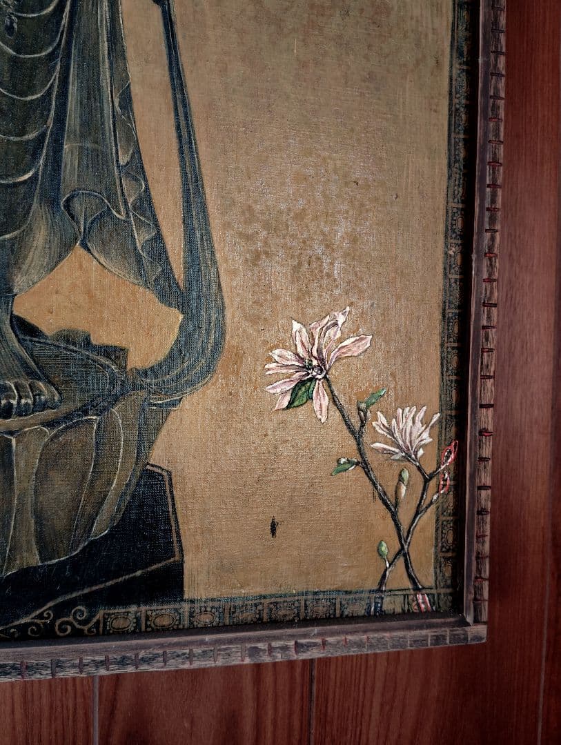 67x112cm大型 油彩画観音様キャンパス手描き原画美術展出品作品真作