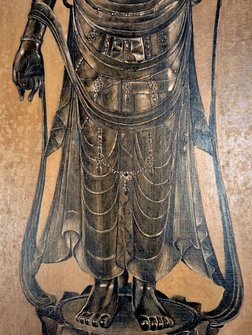 67x112cm大型 油彩画観音様キャンパス手描き原画美術展出品作品真作