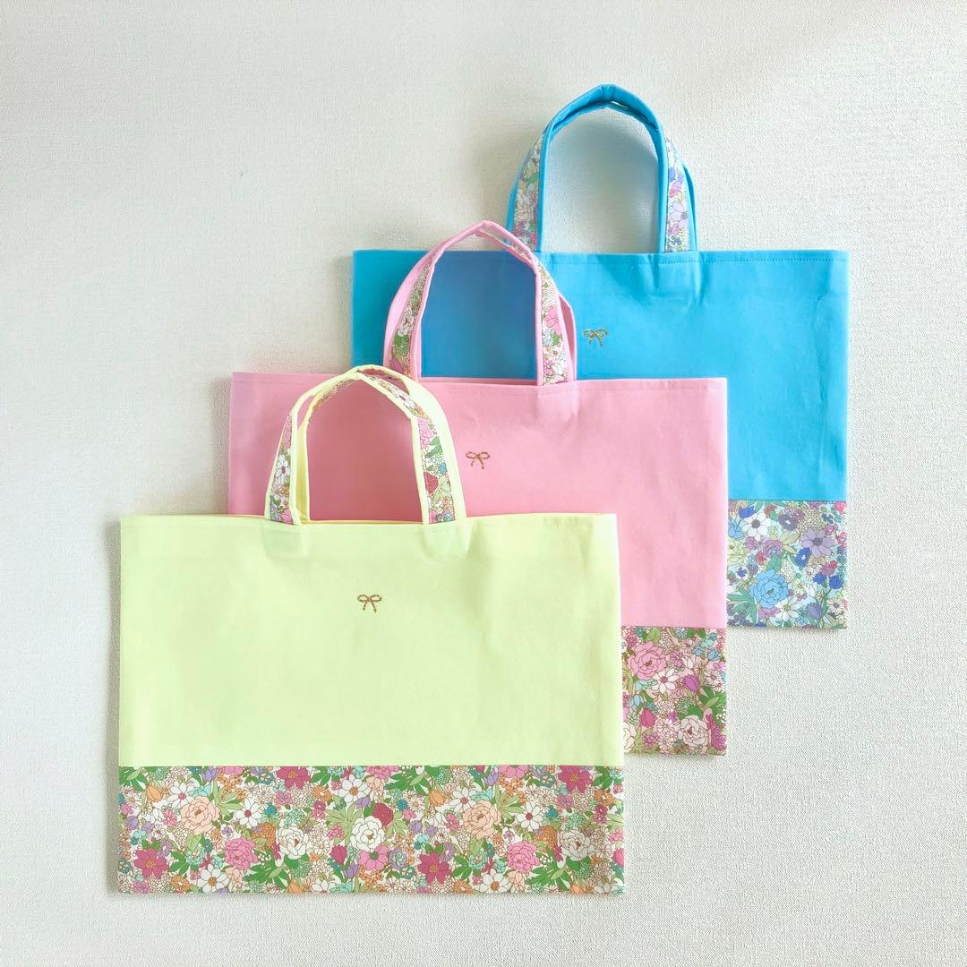 クラシカルなお花柄のレッスンバッグ と上履き入れ2点セット(ピンク)入園・入学