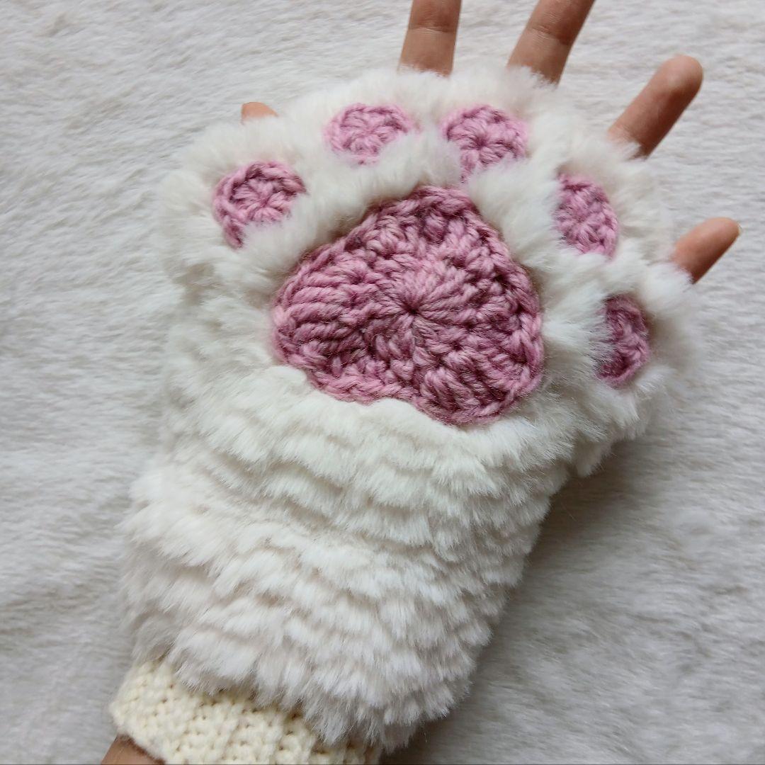 肉球 猫の手 アームウォーマー さ 白 グレー セット