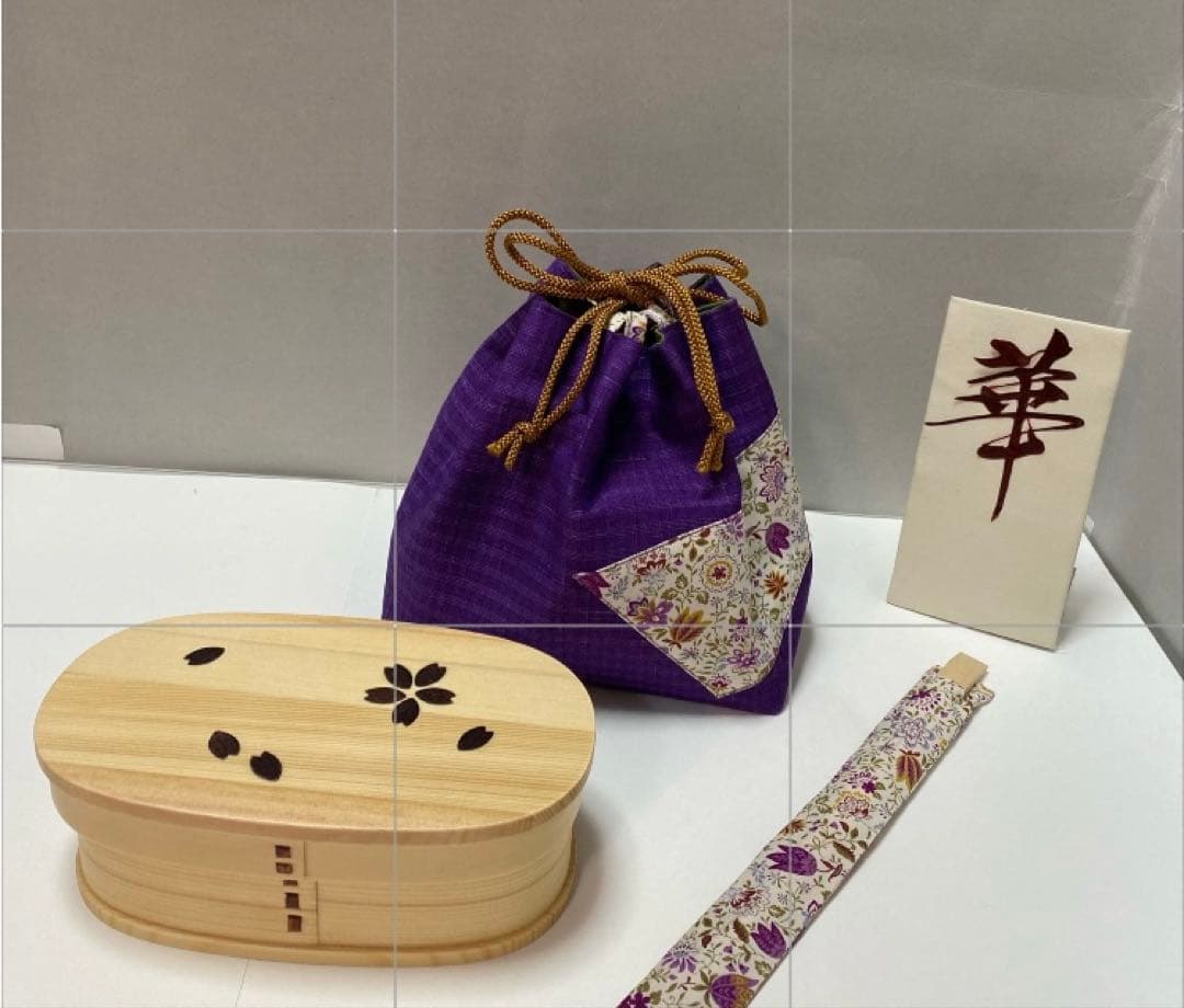 四点セット　モダン１点限り　自立巾着　桜弁当　箸袋　プレゼント　ハンドメイド