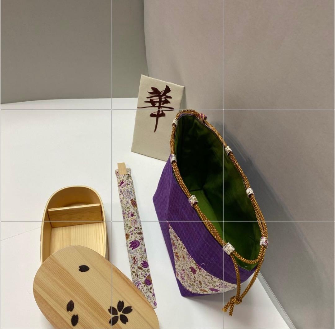 四点セット　モダン１点限り　自立巾着　桜弁当　箸袋　プレゼント　ハンドメイド