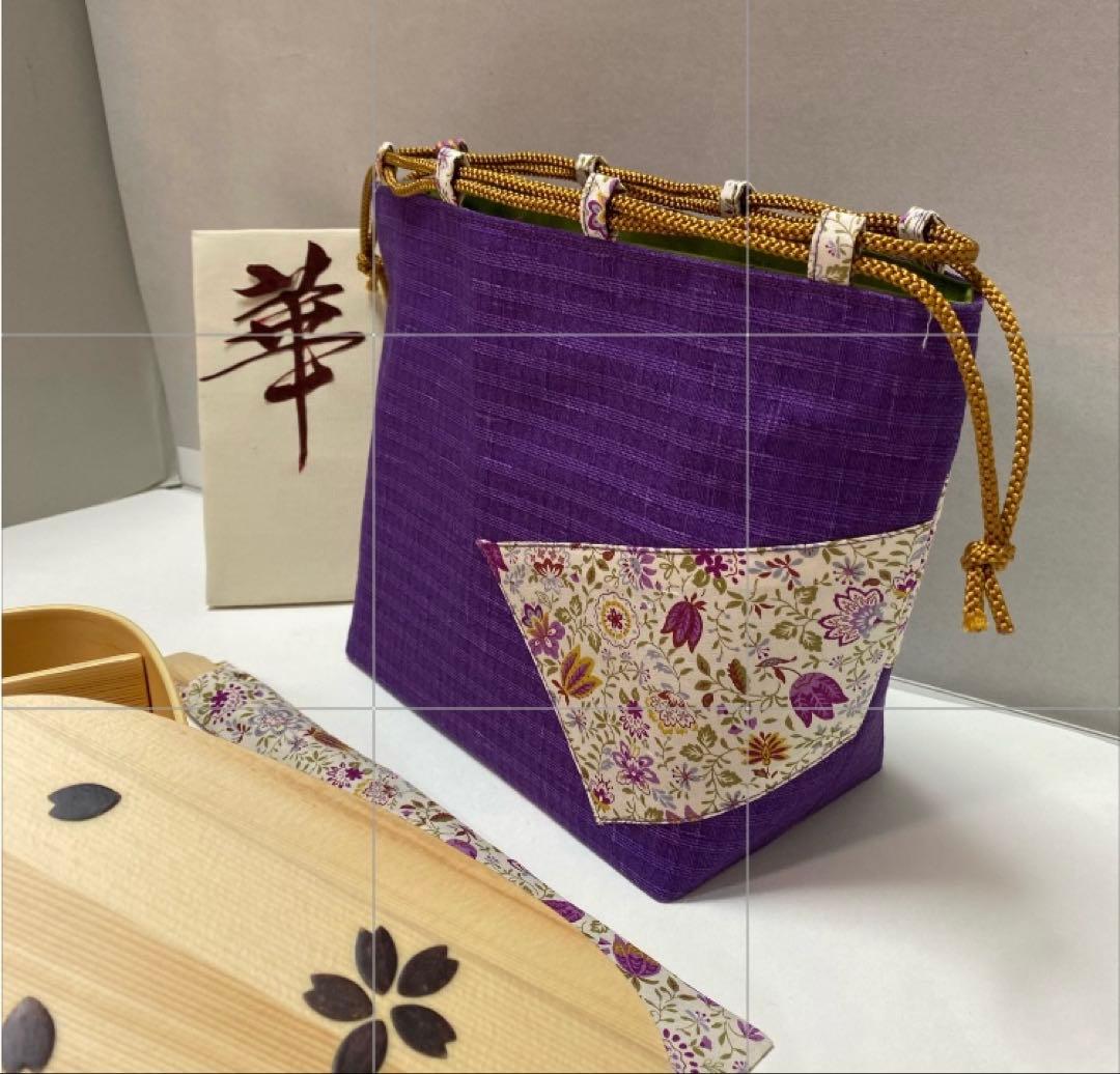 四点セット　モダン１点限り　自立巾着　桜弁当　箸袋　プレゼント　ハンドメイド