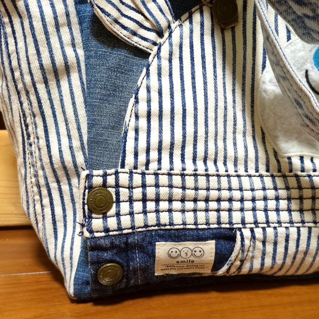 大きめ　ストライプ柄　デニムリメイク　トートバッグ