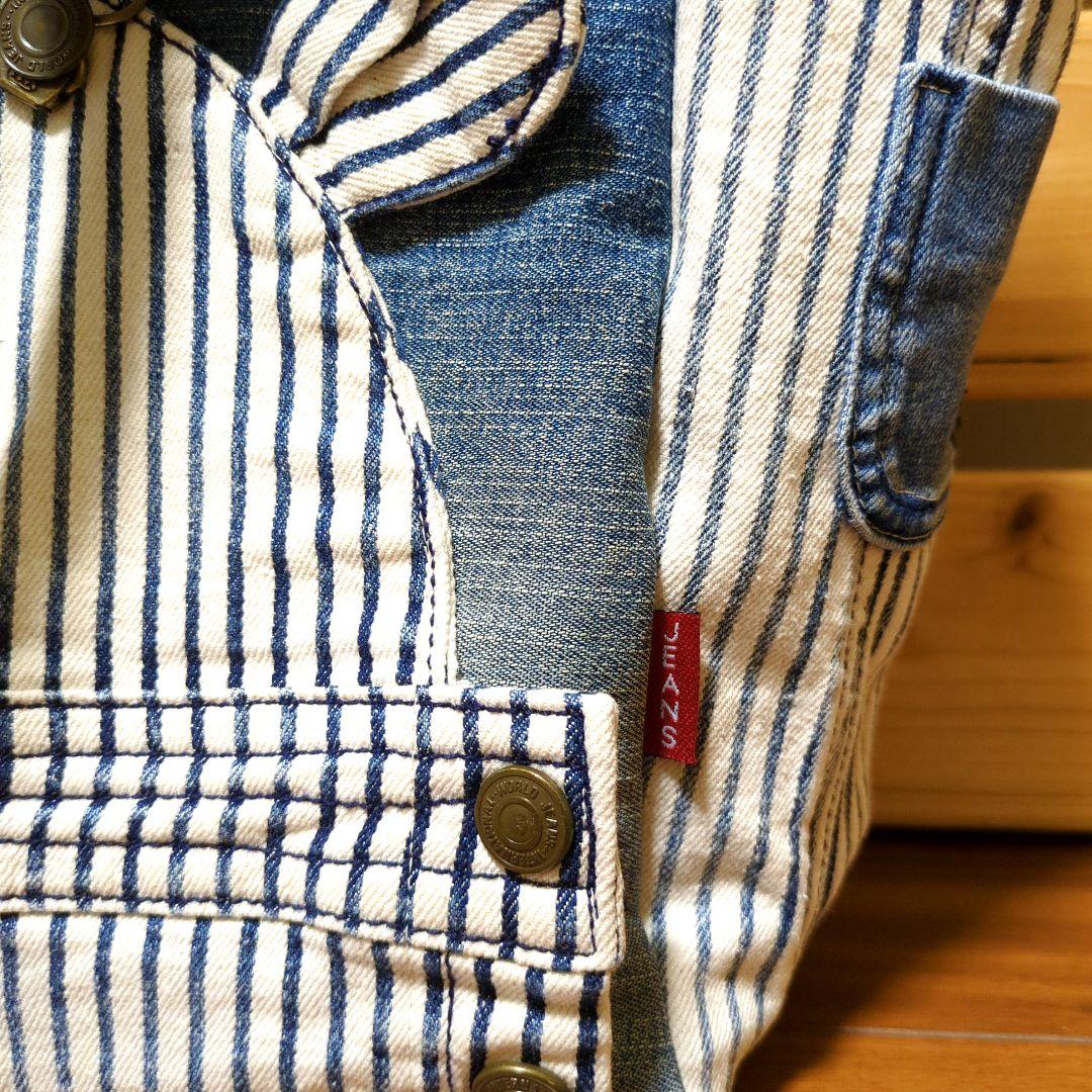 大きめ　ストライプ柄　デニムリメイク　トートバッグ