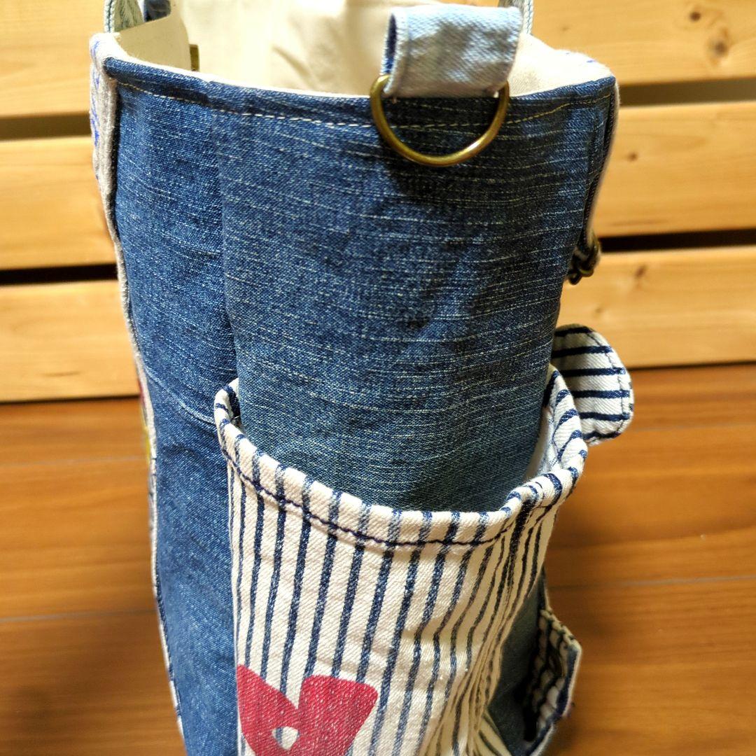 大きめ　ストライプ柄　デニムリメイク　トートバッグ