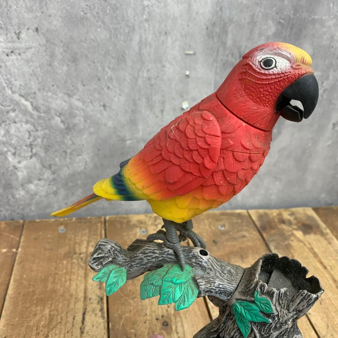 E-4 【アンティーク調】カラフルインコ 止まり木 置物（ペン立て・小物入れ）