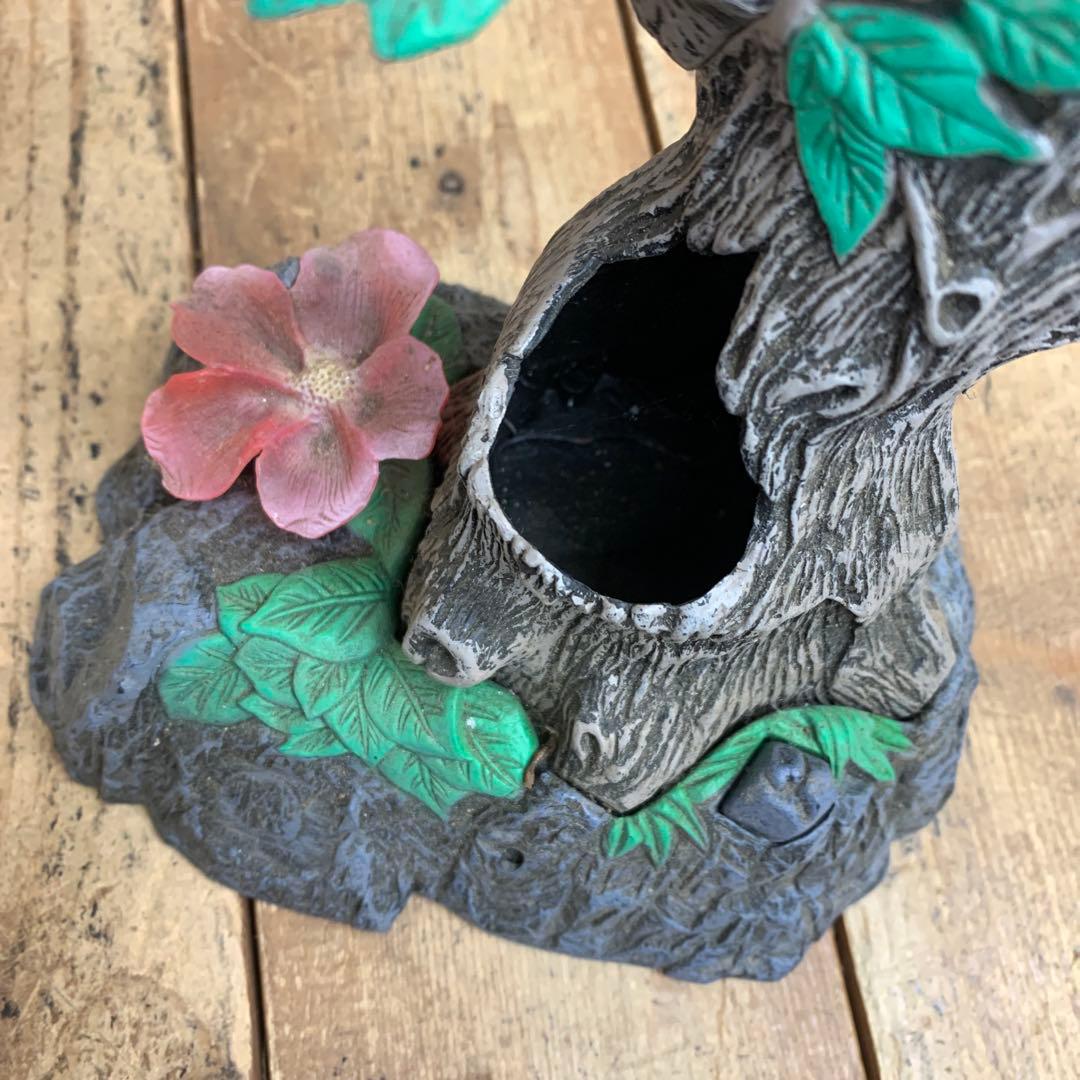 E-4 【アンティーク調】カラフルインコ 止まり木 置物（ペン立て・小物入れ）