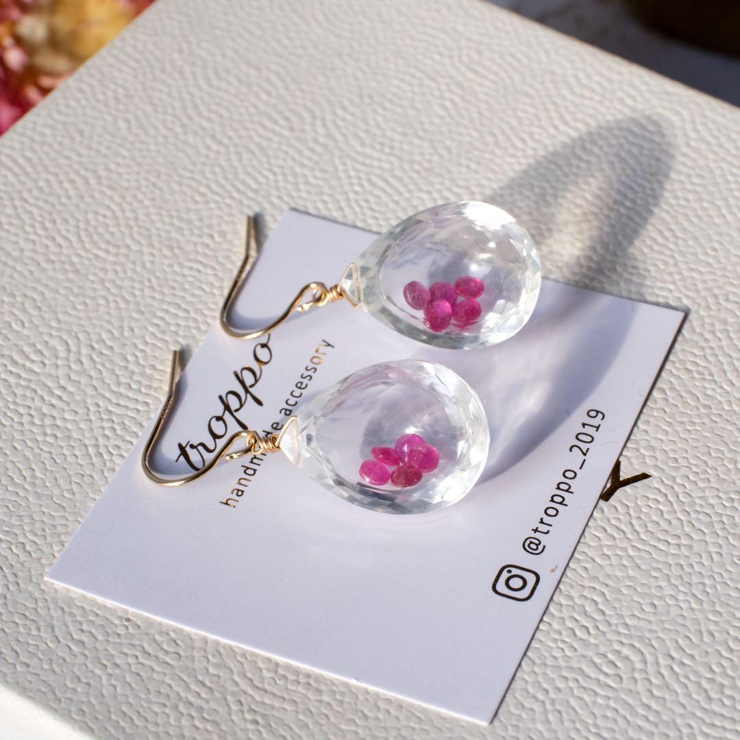 ラスト１点！水晶×ルビージュエリーボックスピアス/イヤリング