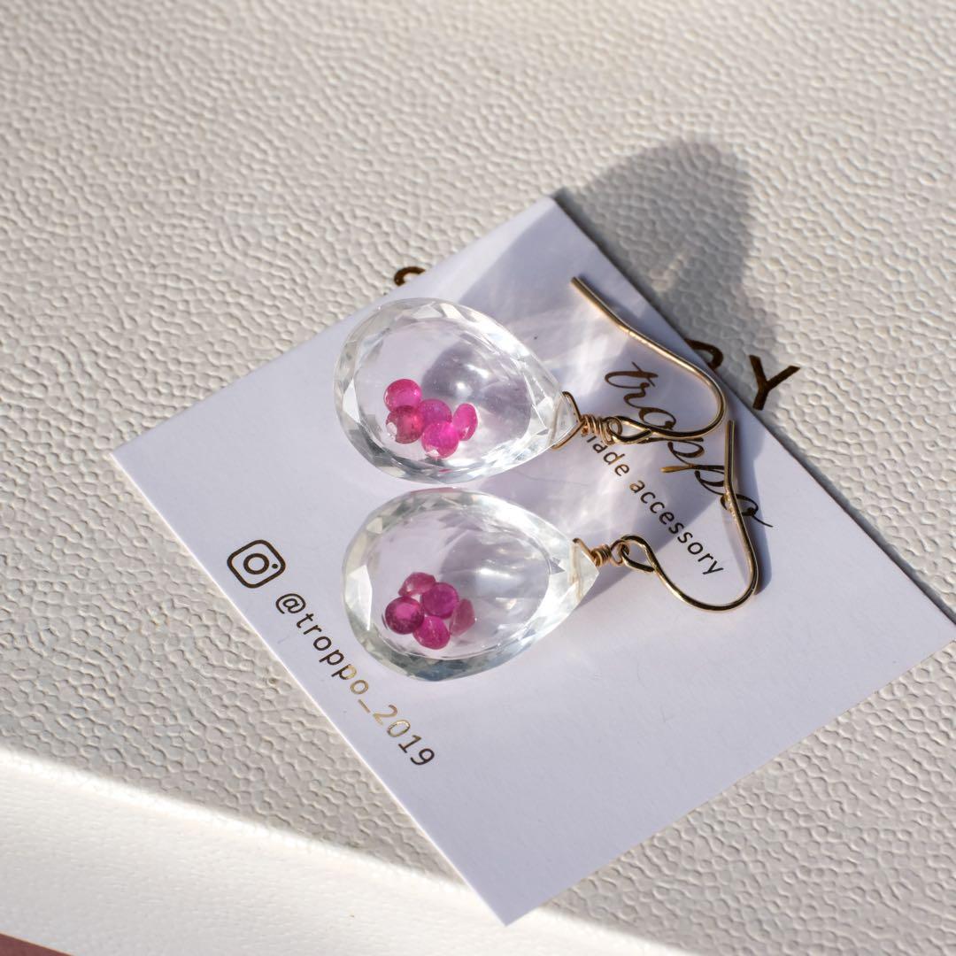ラスト１点！水晶×ルビージュエリーボックスピアス/イヤリング