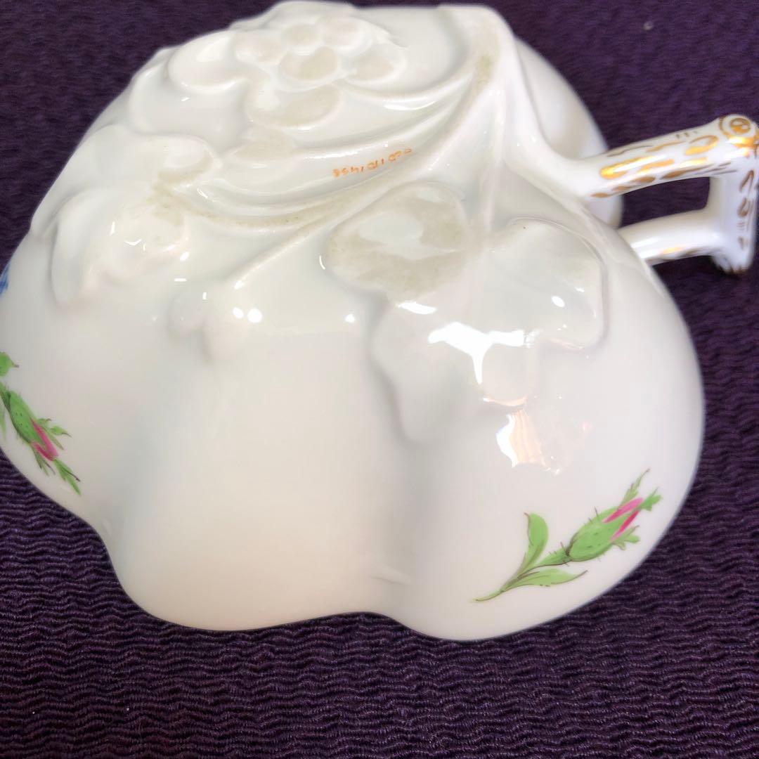 マイセン　リーフ型小皿　ピンクの薔薇の絵