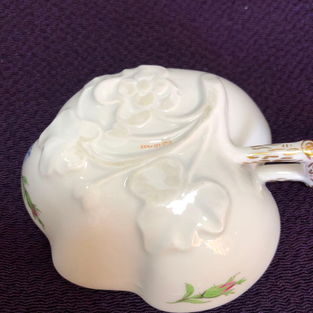 マイセン　リーフ型小皿　ピンクの薔薇の絵