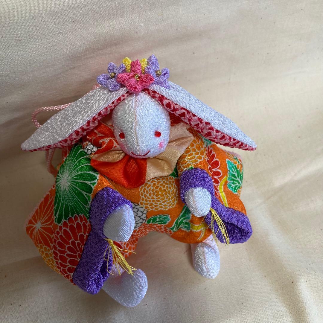 ちりめん うさぎの巾着袋 手作り ハンドメイド ぬいぐるみ