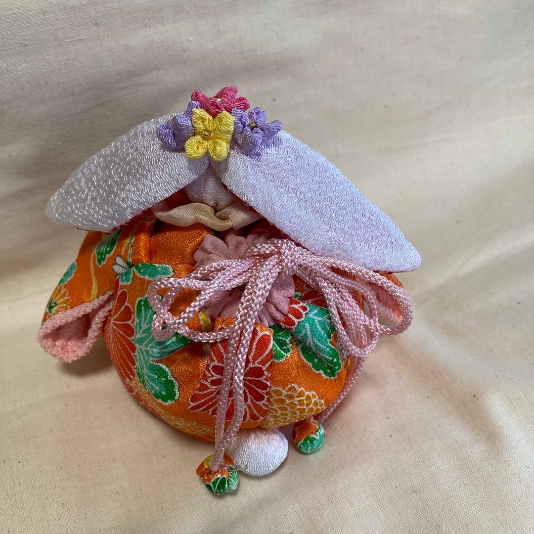 ちりめん うさぎの巾着袋 手作り ハンドメイド ぬいぐるみ