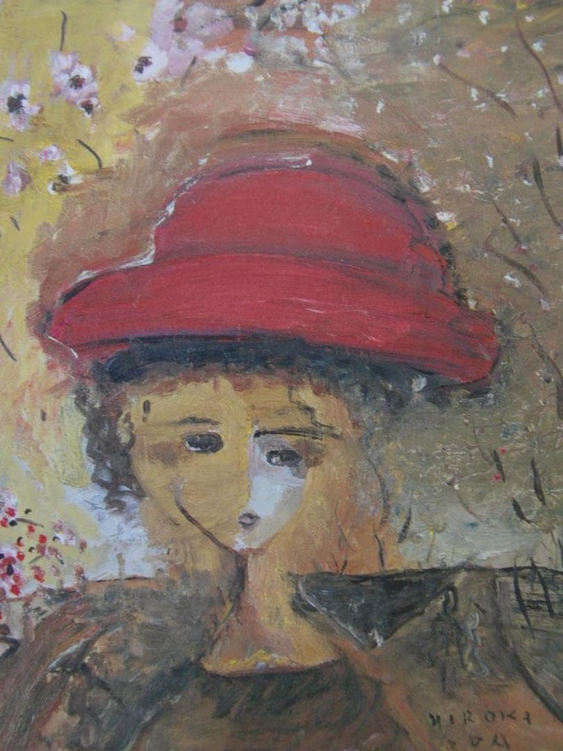 織田廣喜、【通り向け並木と少女】、希少画集画より、状態良好