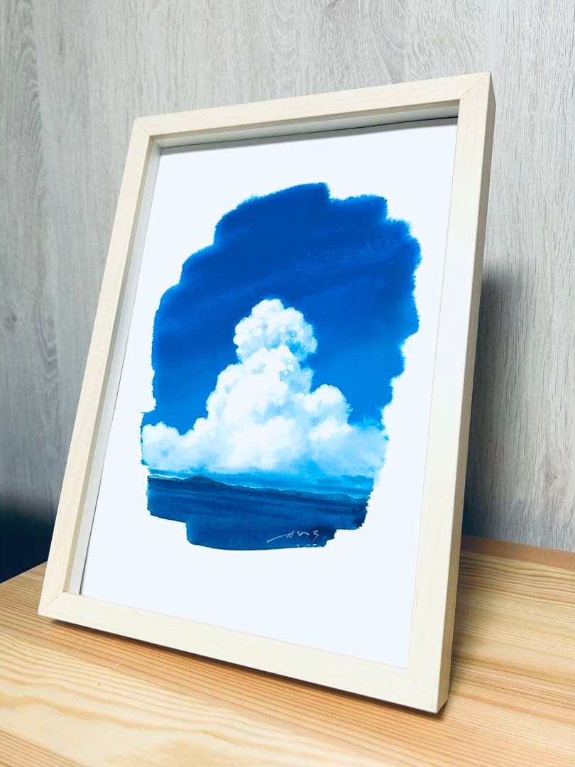 【原画】水彩画 雲と海の風景