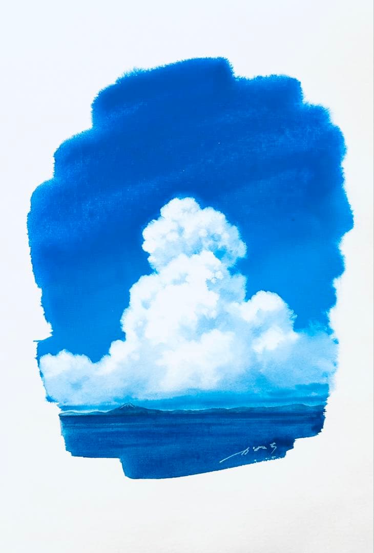 【原画】水彩画 雲と海の風景