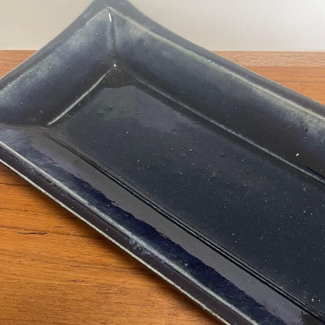 作家もの　すみ藍の長方形皿　田尾明子作