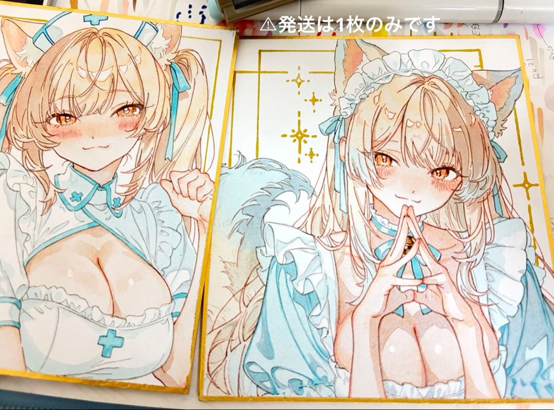 ゆ*】様 【一点物】色紙イラスト 直筆 手描き アナログイラスト