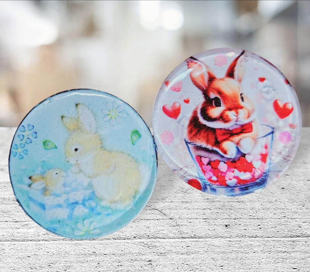 NO.742❤新作❤3cmセット うさぎ❤レジンへアゴム ブローチ