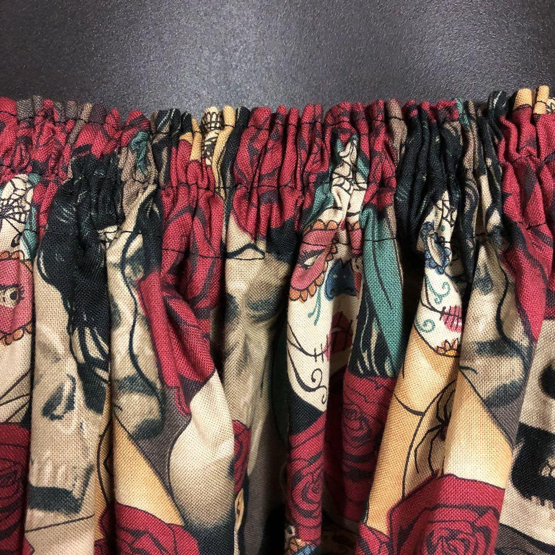 ロング丈スカート　死者の日メイク　ハンドメイド　アレキサンダーヘンリー生地