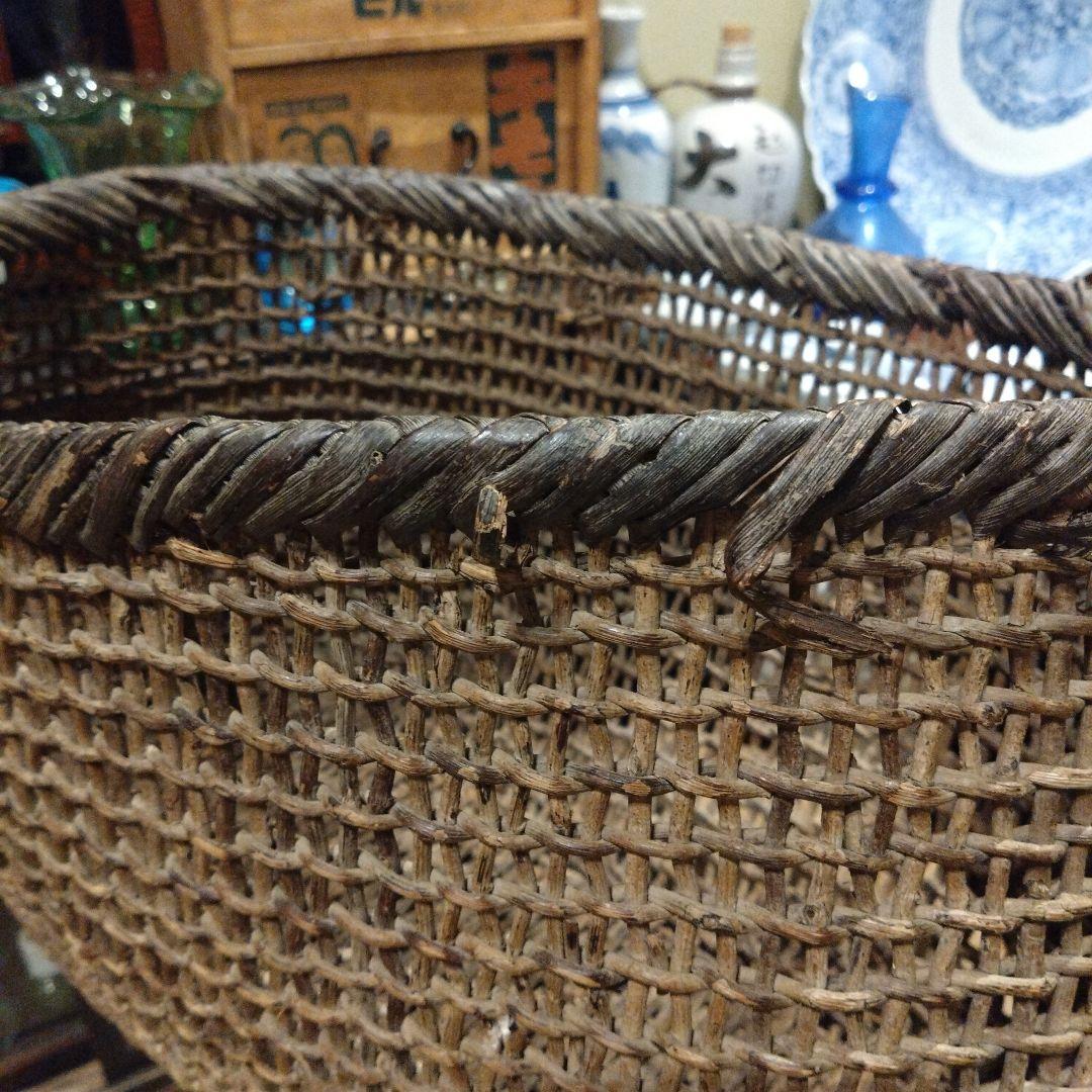 古民具 古道具 山のつる こだし編み 飴色 あけびかご 籠
