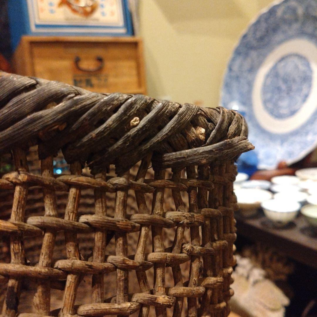 古民具 古道具 山のつる こだし編み 飴色 あけびかご 籠