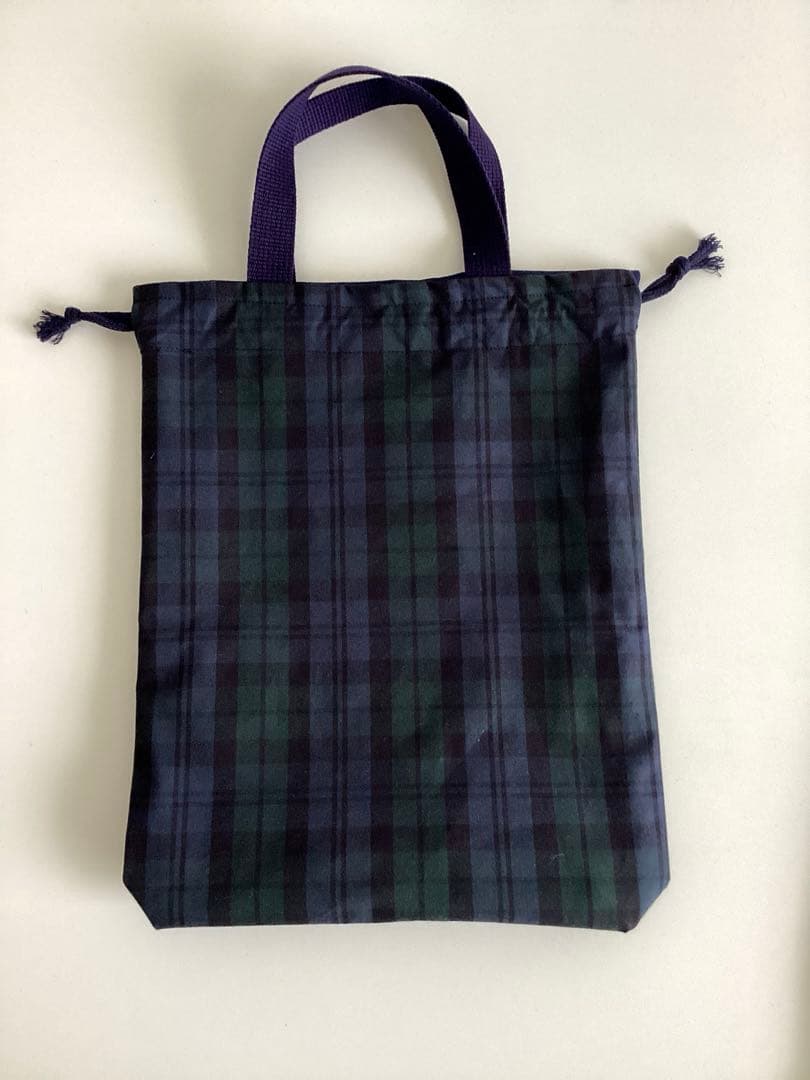 タータンチェックのテディベア刺繍①柄⭐︎手提げトート・体操服袋・上履き入れ