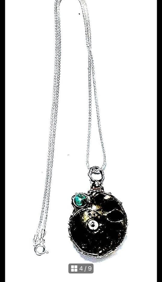 アンモナイト化石　パール　ターコイズ　ハンドメイド　シルバー　ペンダントトップ