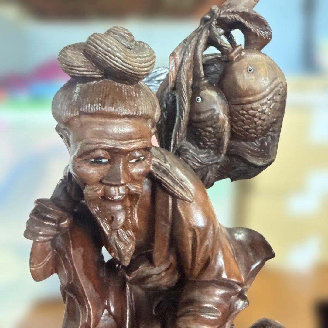 木製アジア風彫刻 人物像 約30cm