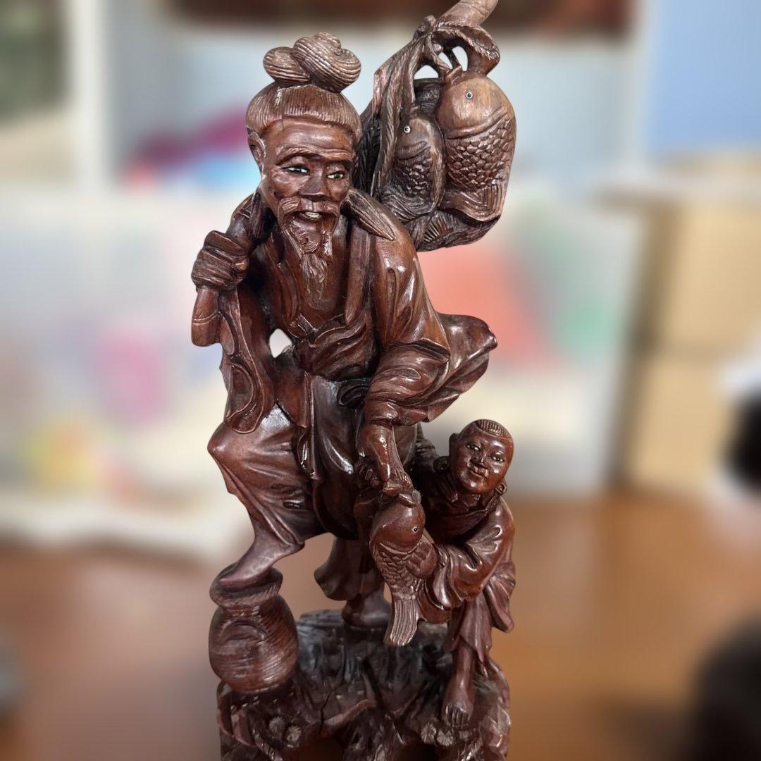 木製アジア風彫刻 人物像 約30cm