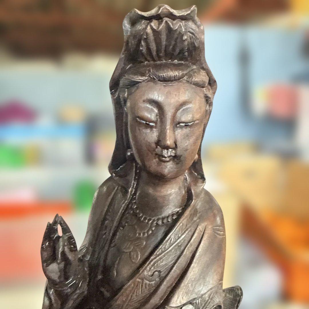 木製アジア風彫刻 人物像 約30cm