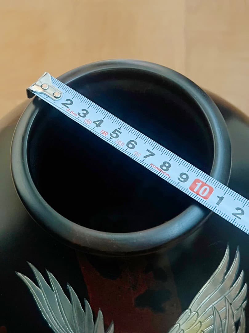 花器・花瓶・飾壺 双鶴彫金 真峰作 青銅(ブロンズ)製 高岡銅器