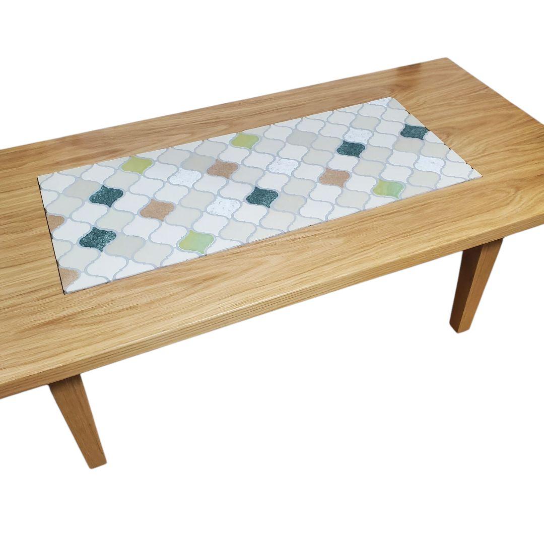 希少 アンティーク レトロ 美品 タイル テーブル 幾何学 模様 木製