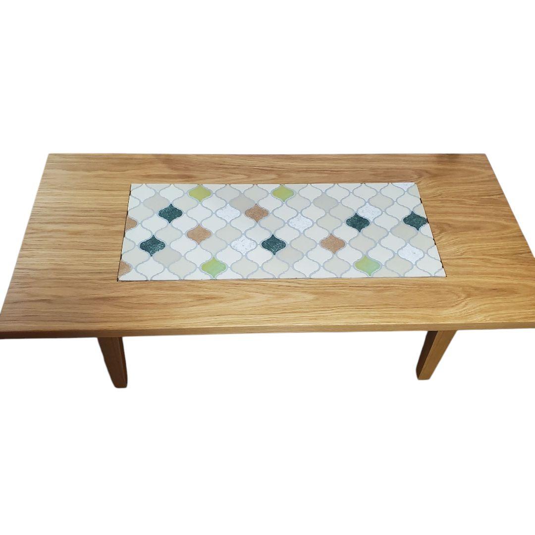 希少 アンティーク レトロ 美品 タイル テーブル 幾何学 模様 木製