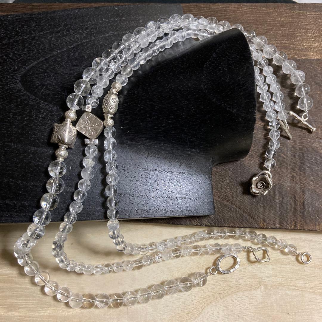 天然水晶8mm玉ネックレスとカレン族シルバー