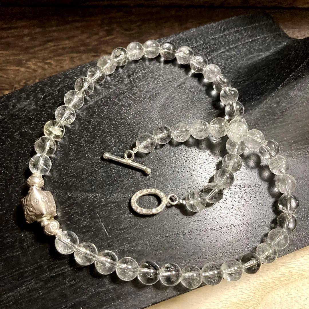 天然水晶8mm玉ネックレスとカレン族シルバー