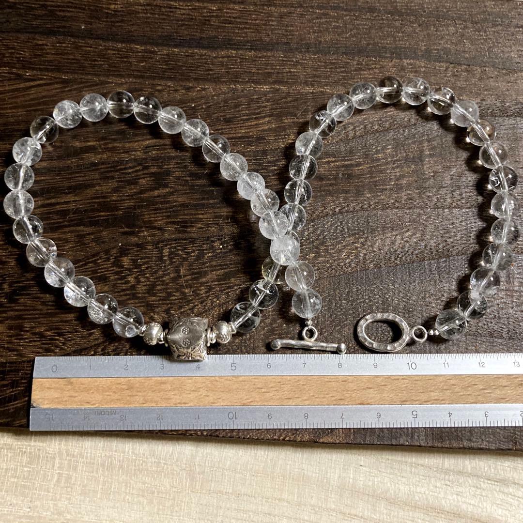 天然水晶8mm玉ネックレスとカレン族シルバー
