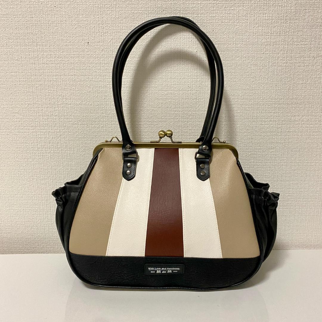 追加！【Boxがま口ポーチ】 3色切り替えの大人配色 がま口バッグ セット 合皮