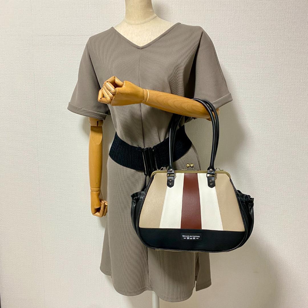 追加！【Boxがま口ポーチ】 3色切り替えの大人配色 がま口バッグ セット 合皮