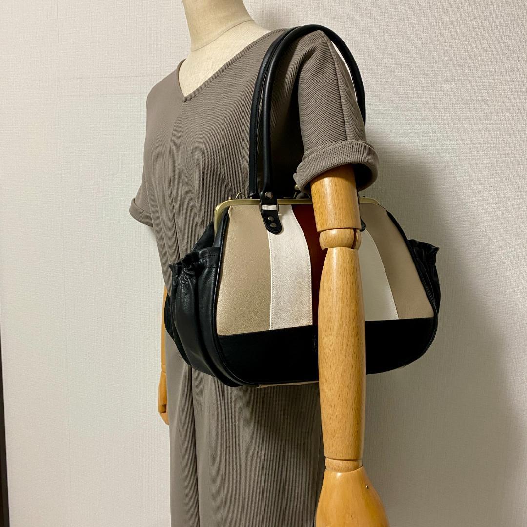 追加！【Boxがま口ポーチ】 3色切り替えの大人配色 がま口バッグ セット 合皮