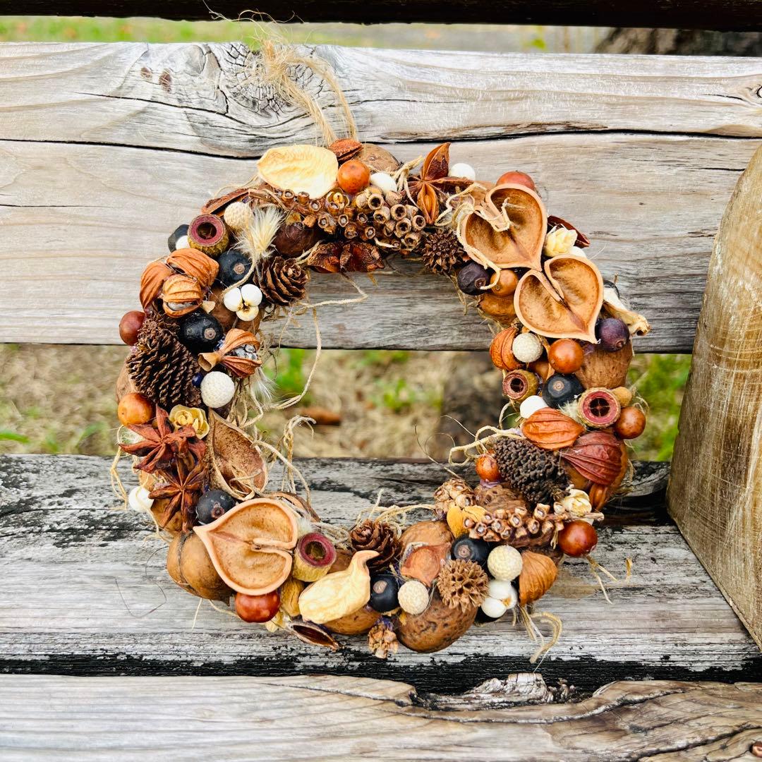 木の実のリース　ハロウィン　クリスマス　キャンドルリース
