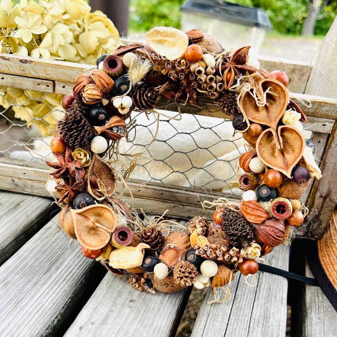 木の実のリース　ハロウィン　クリスマス　キャンドルリース