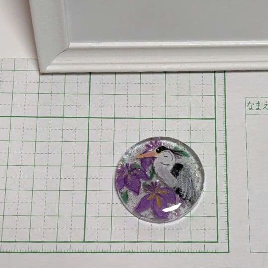 アオサギ　レジンヘアゴム　婚姻色　花菖蒲