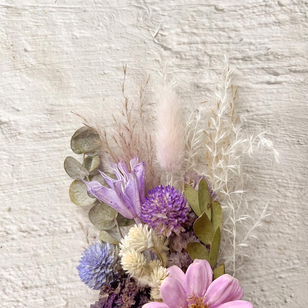 ウェディングブーケ ブートニア付きくすみピンクパープル ナチュラルドライフラワー