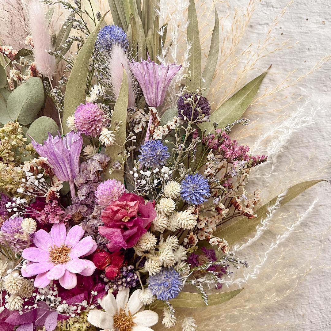 ウェディングブーケ ブートニア付きくすみピンクパープル ナチュラルドライフラワー