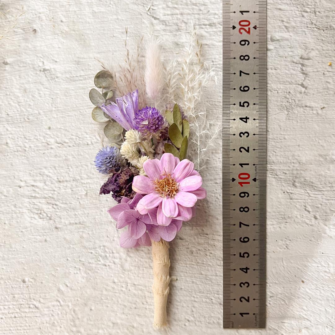 ウェディングブーケ ブートニア付きくすみピンクパープル ナチュラルドライフラワー