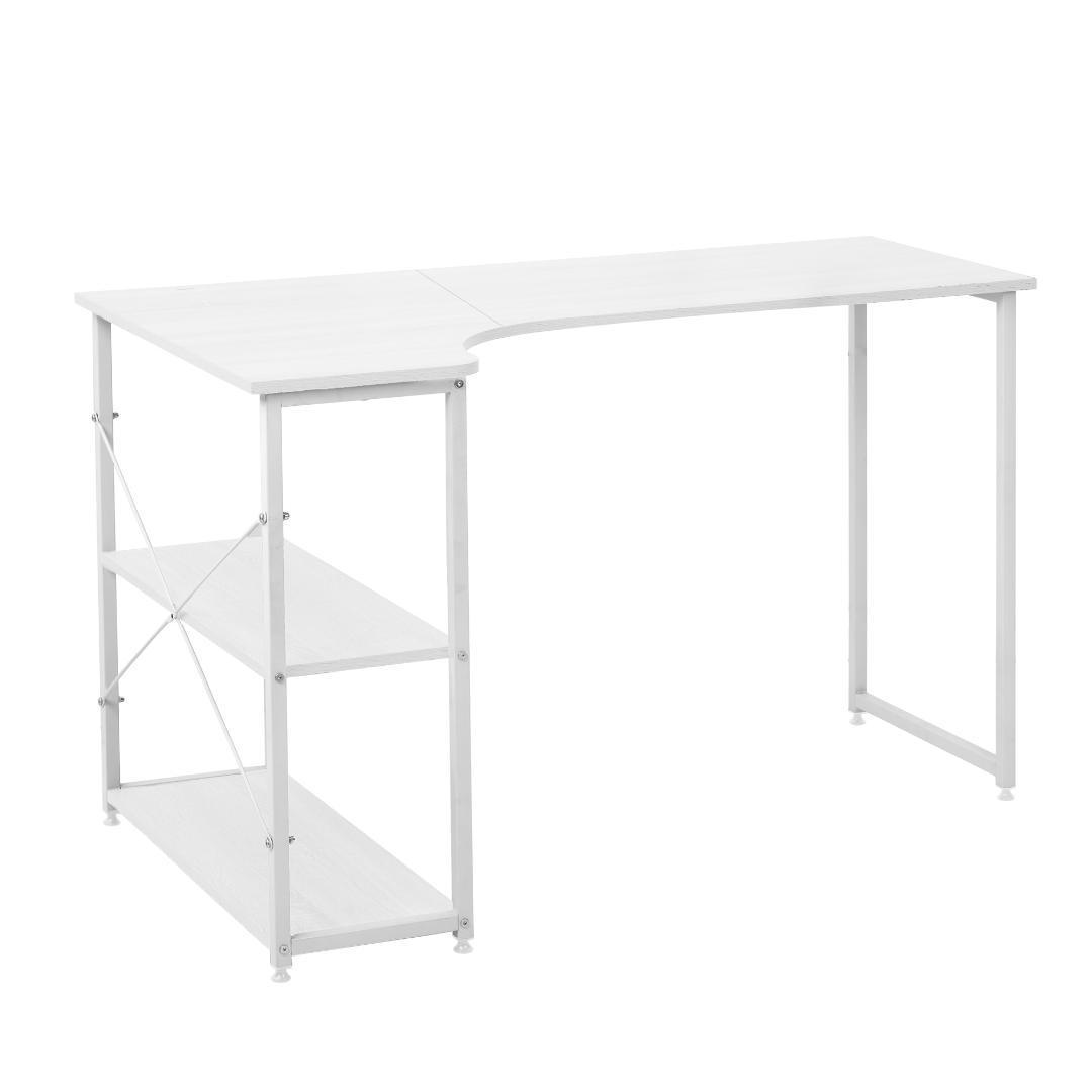 【ホワイト】パソコンデスク L字　120cm　2段ラック付 デスク木製 ミシン台