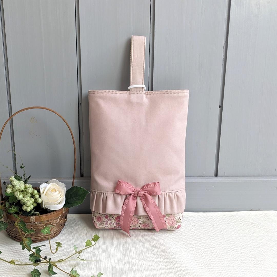 くすみピンク×花柄 入園入学3点セット サテンリボン レッスンバッグ お祝い